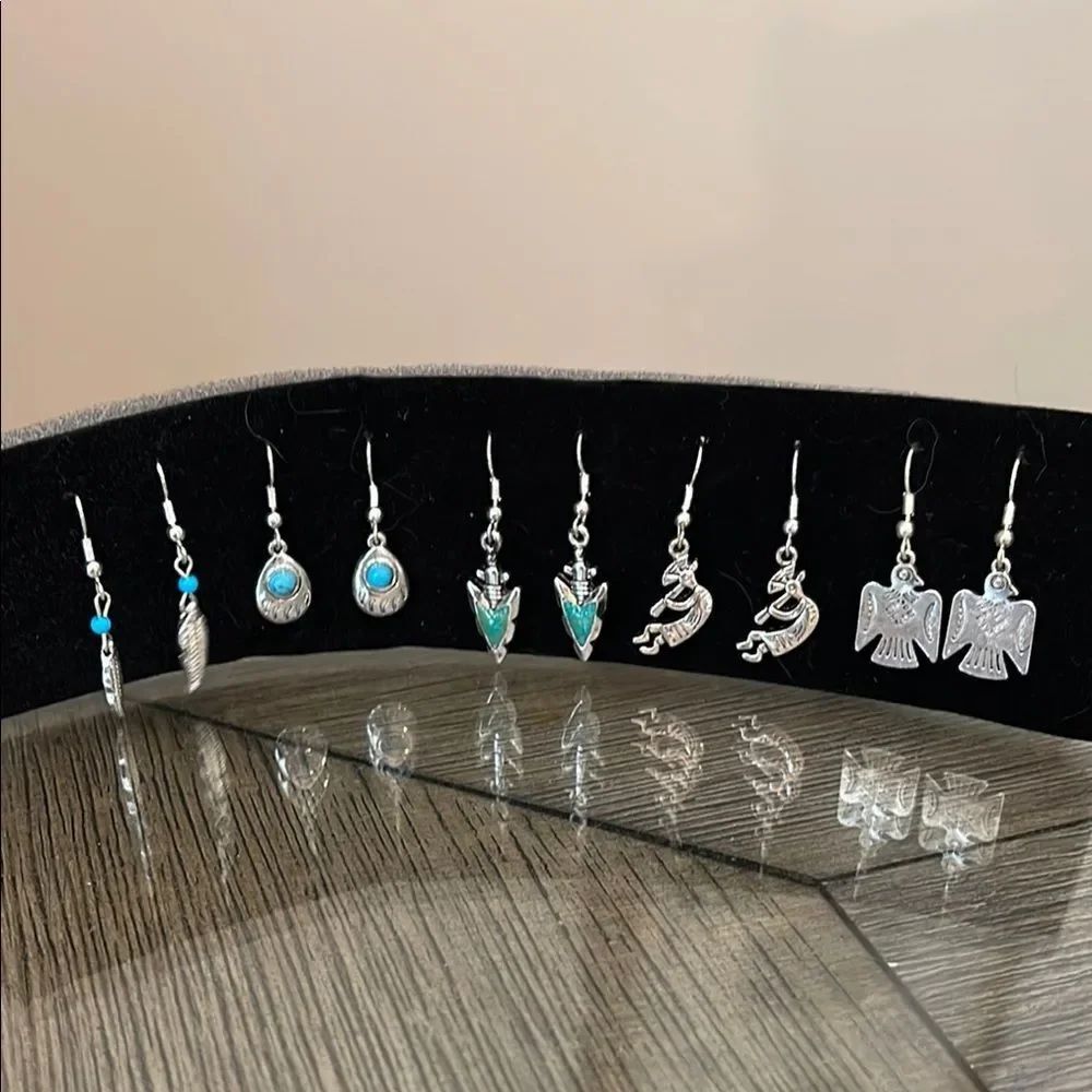 Southwestern Turquoise Indian Artifact Faux Earrings Set